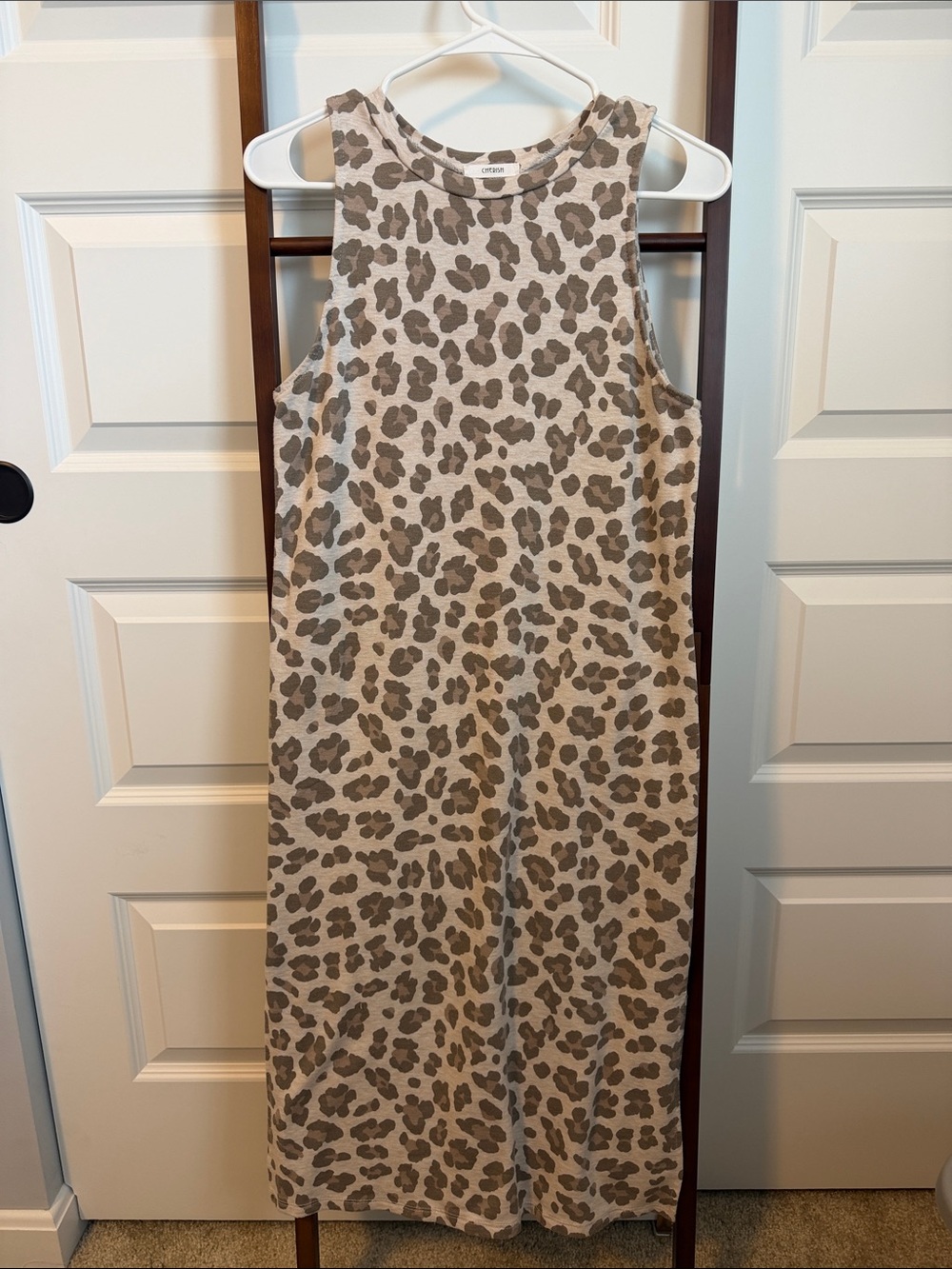 Cherish Beige and Taupe Leopard Midi Dress